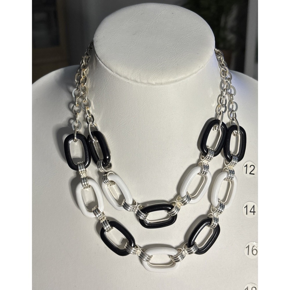 White House Black Market Statement Necklace Reversible Black/White Rhinestone